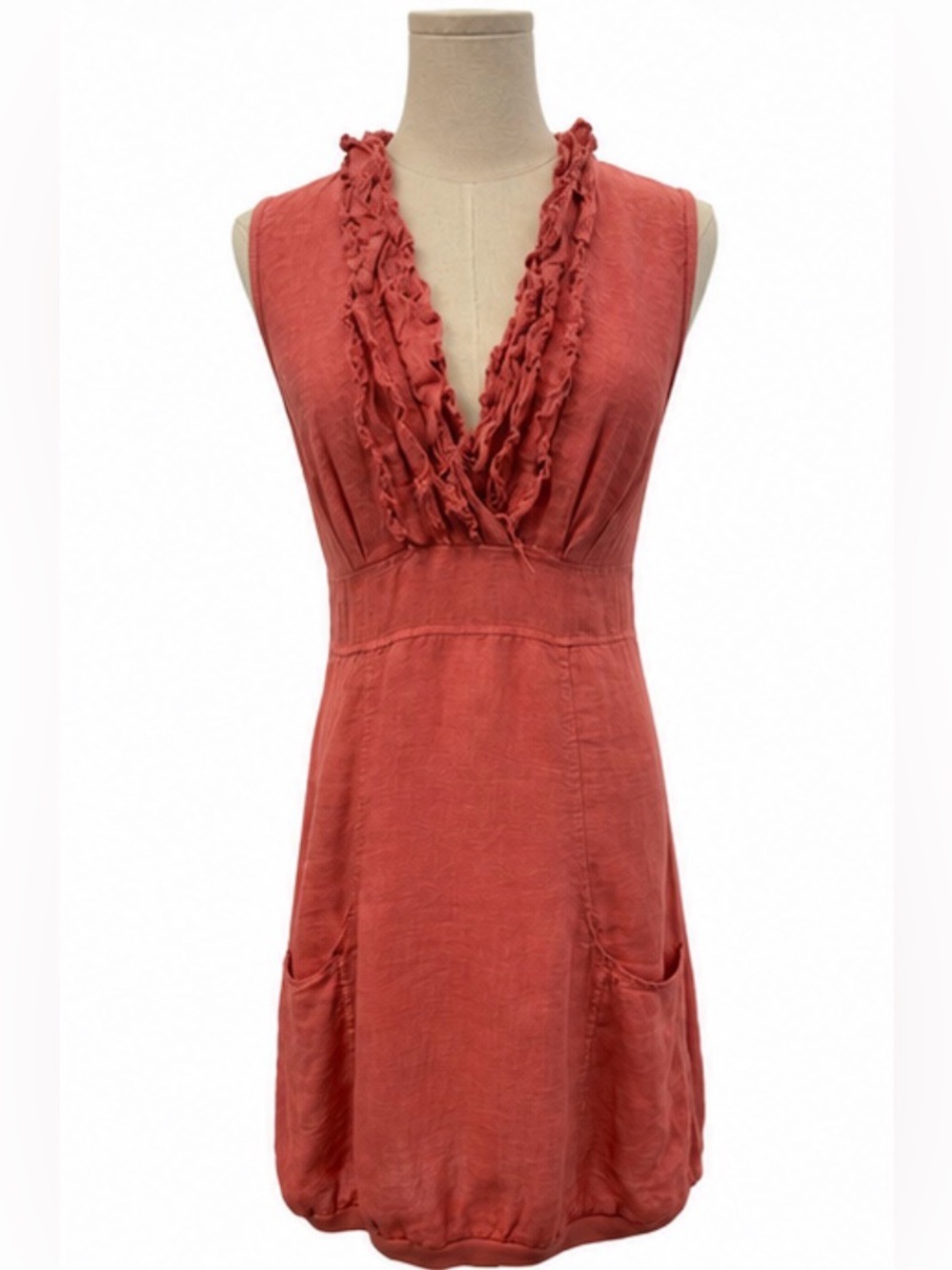 Made in Italy coral linen ruffle pocket dress size small